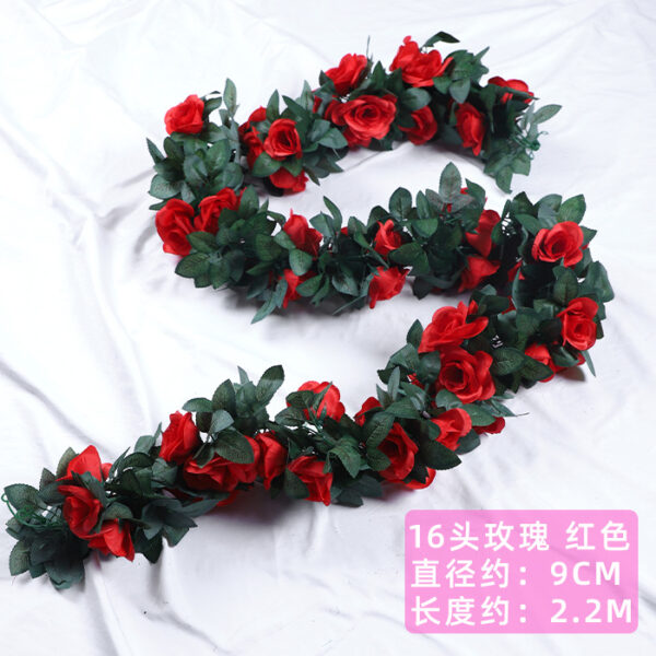 Simulation rose vine fake flower rattan air-conditioning pipes cover the living room ceiling decoration plastic vines winding plants - Image 12