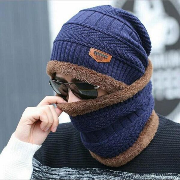 Winter hat pullover cap bib suit plus velvet thick woolen cap men's Korean version autumn and winter men's and women's knitted hat - Image 2