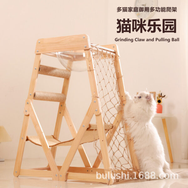 New large climbing net cat climbing frame wooden cat bed jumping platform cat frame suitable for multiple cats to play and sleep in one piece - Image 3