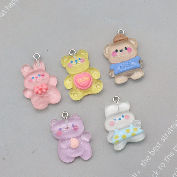 Resin color transparent bear rabbit kitten key chain pendant diy handmade decorative accessories - Image 3