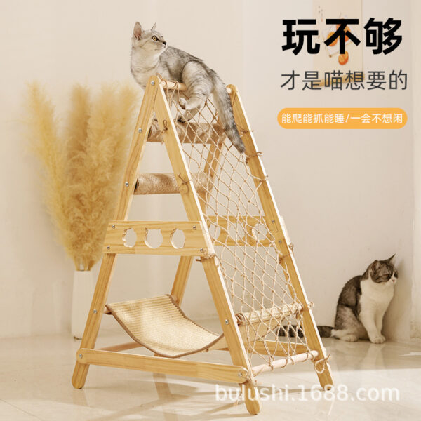 New large climbing net cat climbing frame wooden cat bed jumping platform cat frame suitable for multiple cats to play and sleep in one piece