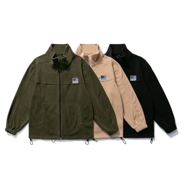 South summer disguise 2022 spring college style men's jacket American casual stand collar polar fleece thick stitching sweater - Image 5