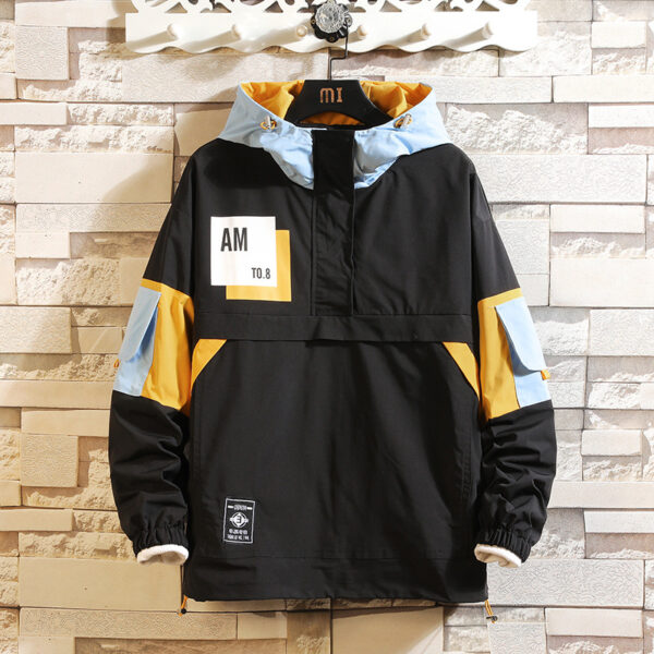 Youth casual plus size tooling sweater 2023 spring new pullover sweater printed men's hooded jacket tide